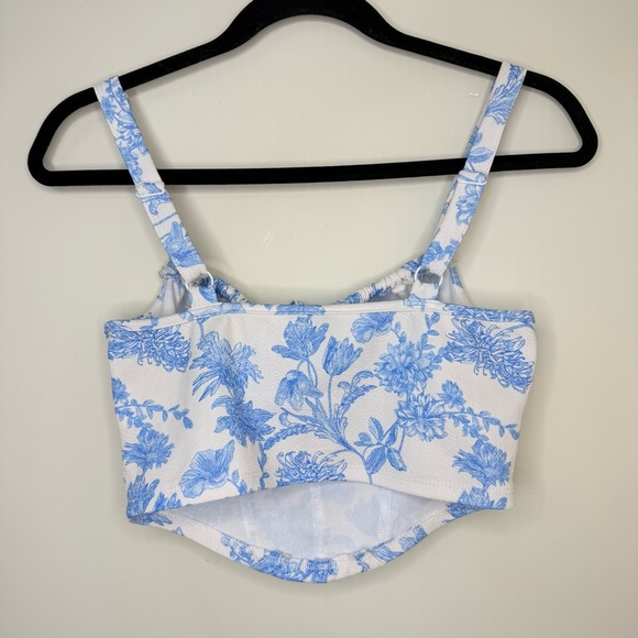 New Blue & White Floral Corset-Style Two-Piece Set – Size 6 Medium SHIEN Outfit - Picture 4 of 9